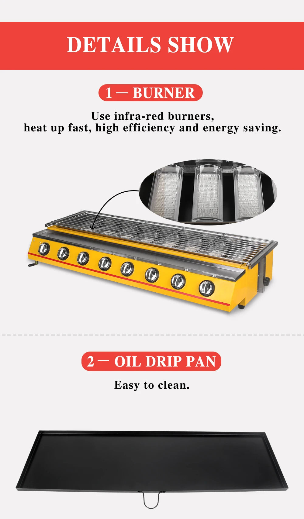 LPG Gas BBQ Grill 8 Burners Stainless Steel Smokeless Infrared Burners Barbecue Stove Outdoor Camping Roaster Kebab Commercial