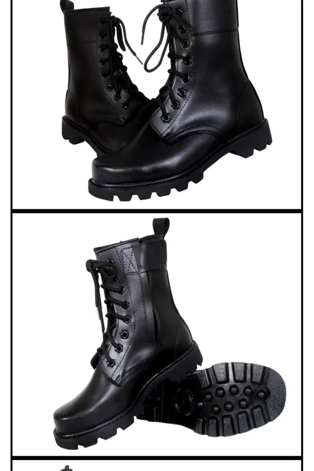 Steel Toe Men Boots Leather Safety Shoes for Men Spring Fashion Lace Up Black Ankle Platform Motorcycle Boots