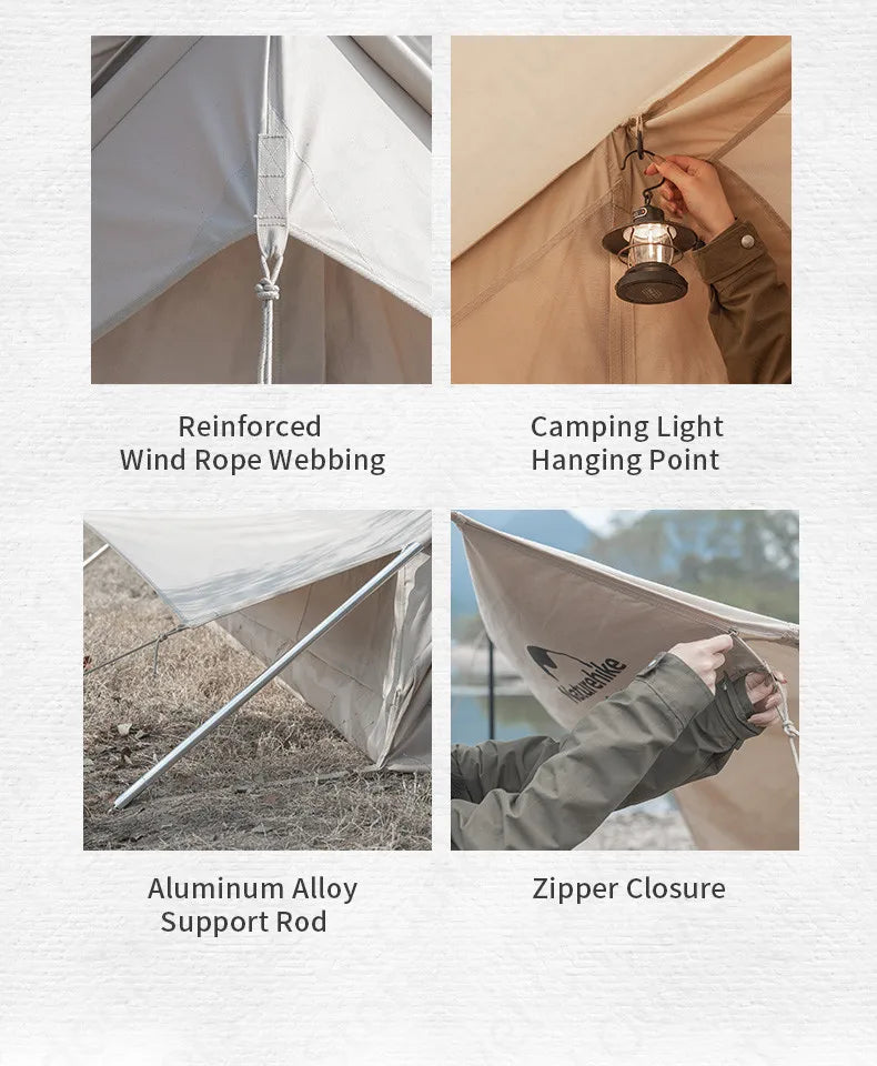 Naturehike Cotton A-Frame Ridge Tent Extended 4.8 3-season Camping Tent with Awning 2 Persons Family Outdoor Travel Waterproof