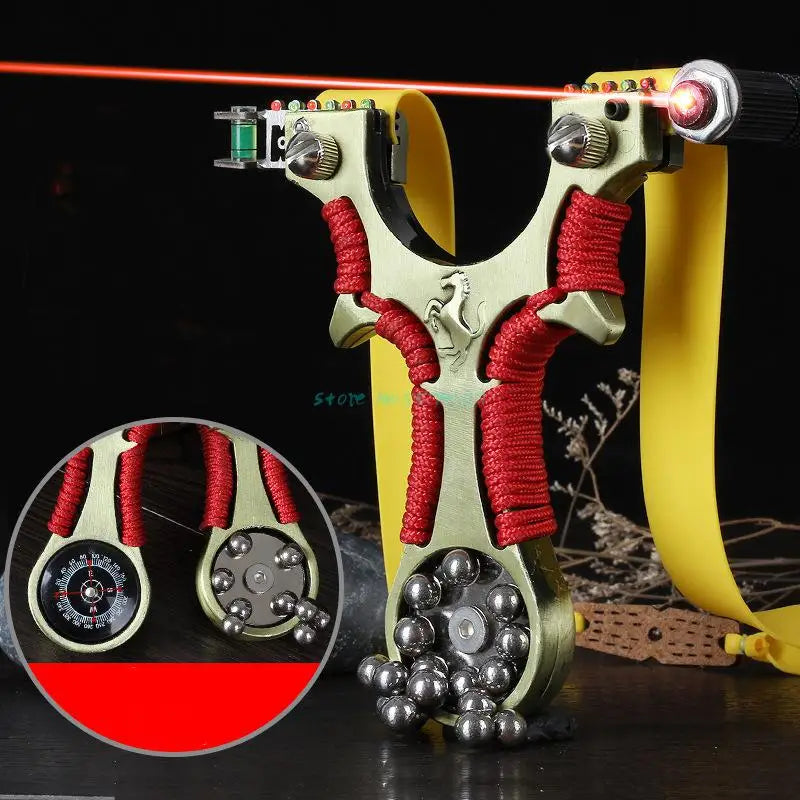 Alloy Slingshot Laser Red Line Flat Leather Hunting Slingshot Professional Shooting Aiming Catapult with Rubber Band Outdoor