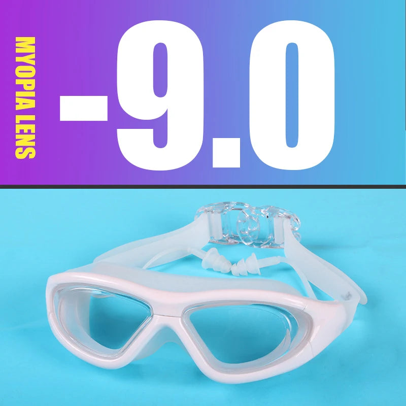 Myopia Swimming Goggles Earplug -2.0 to -9.0 Prescription Swim Pool Glasses Anti Fog Men Women Optical Waterproof Swim Eyewear