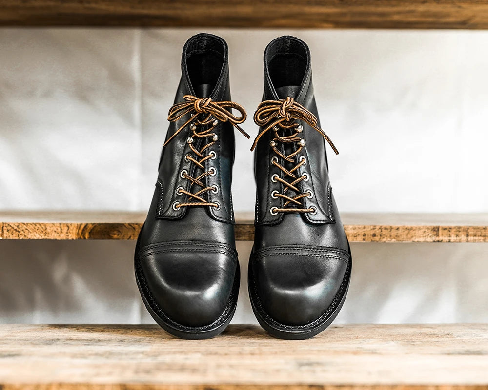 Durable Goodyear-Welted Motorcycle Rugged Heritage Boots Vintage Oil Genuine Leather 8111 Red Punk For Men Cowhide Mid-Cut Shoes