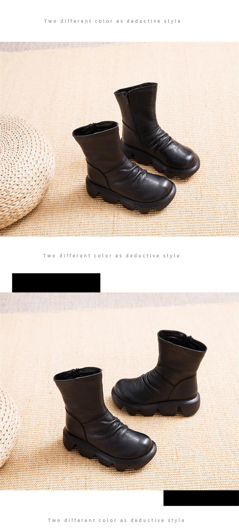 BEYARNE Ankle Boots Women Genuine Cow Leather Platform Bootie Side Zipper Soft Comfortable Autumn Winter Ladies Shoes Handmade