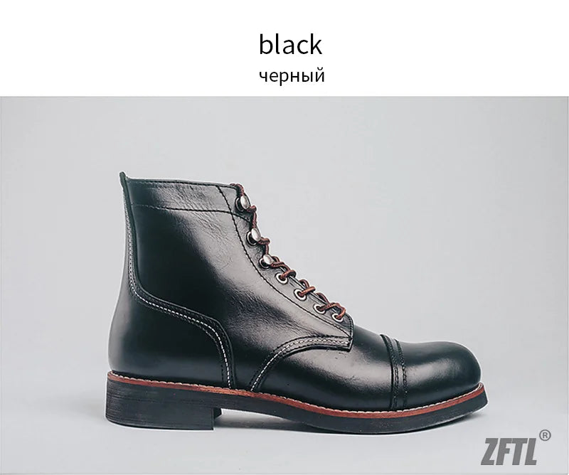 ZFTL Men's Motorcycle Boots Cowhide American Vintage Genuine Leather Desert Boots Male Lace up Boots Couple boots 2025