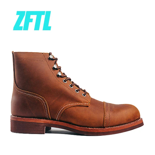 ZFTL Men's Motorcycle Boots Cowhide American Vintage Genuine Leather Desert Boots Male Lace up Boots Couple boots 2025