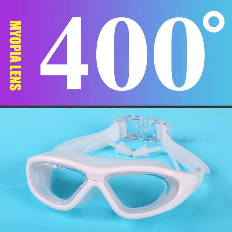 Adult Optical HD Swimming Goggles Anti-fog UV Protection Waterproof Silicone -2 To -9 Myopia Swim Eyewear Glasses with Earplug