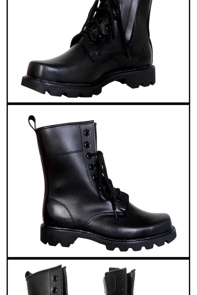 Steel Toe Men Boots Leather Safety Shoes for Men Spring Fashion Lace Up Black Ankle Platform Motorcycle Boots