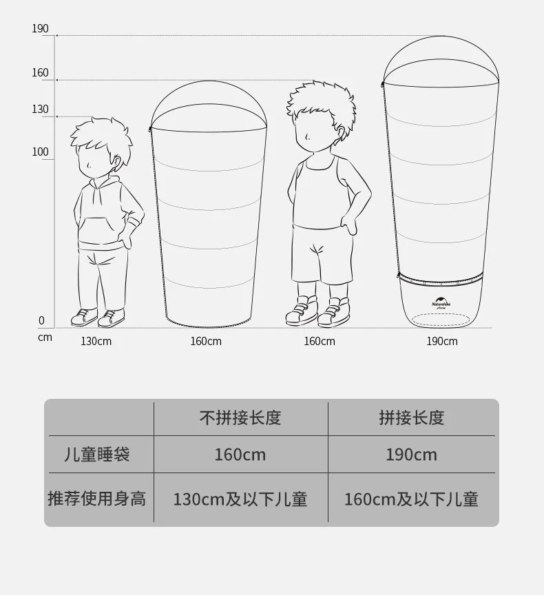 Naturehike-Children's Sleeping Bag, Extended Splicing, Camping, Hiking, Warm, Mummy, Outdoor