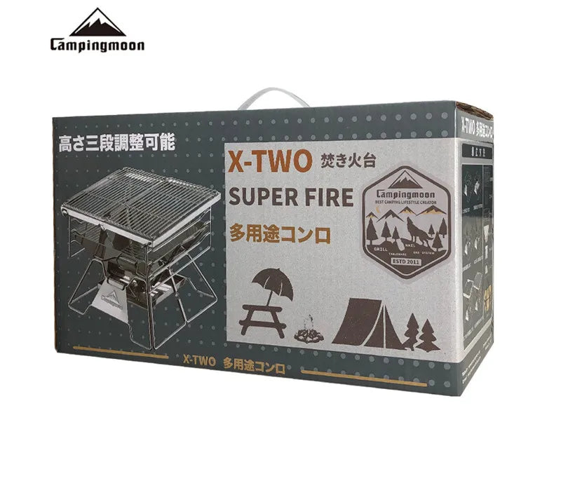 Stainless Steel Grill 4-7 People Thickened Campingmoon X-Two Outdoor Household Portable Folding Charcoal Grill