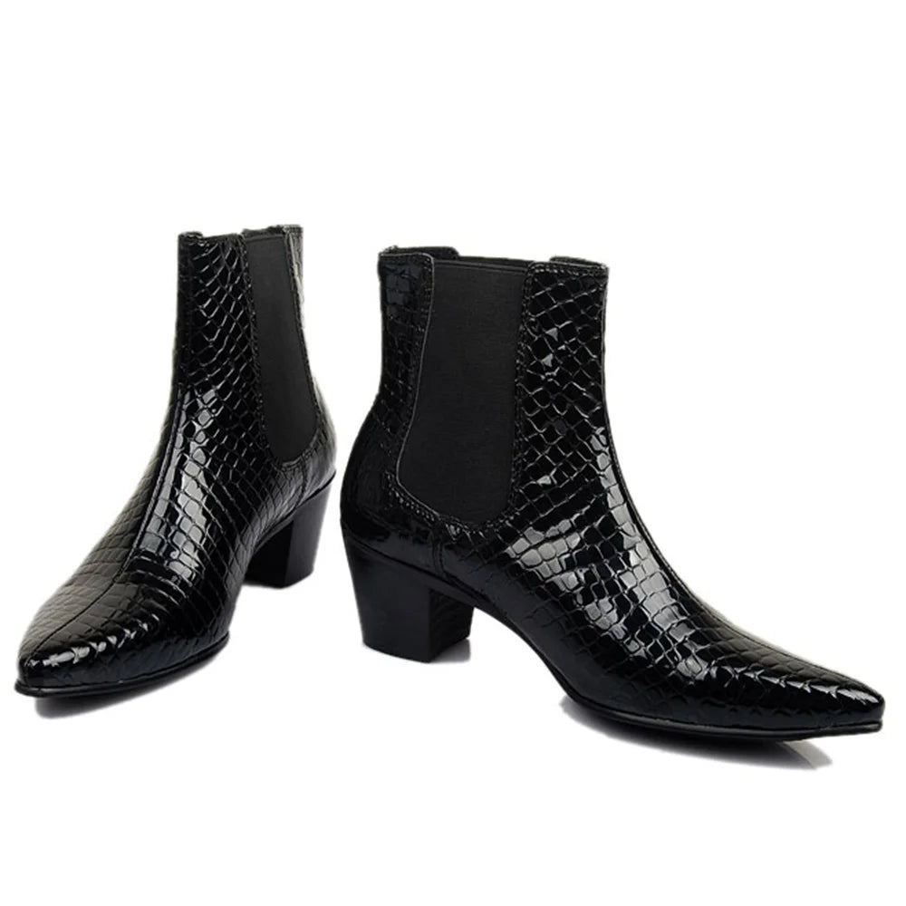 6CM high-heeled Men's Shoes Boots Korean Style Leather Boots Men High-top Fashion Business Short Boots Men Pointed Toe