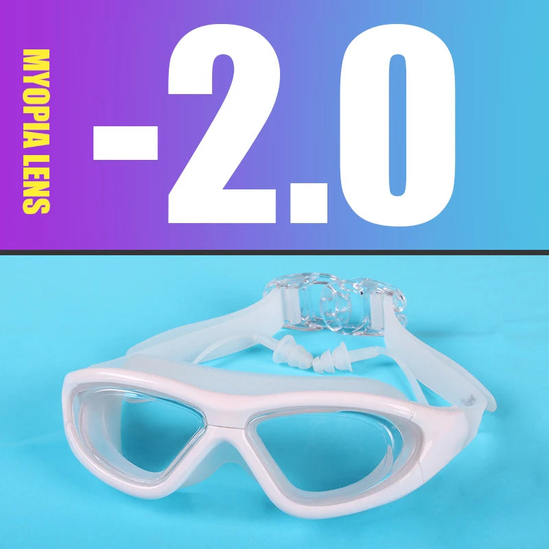 Myopia Swimming Goggles Earplug -2.0 to -9.0 Prescription Swim Pool Glasses Anti Fog Men Women Optical Waterproof Swim Eyewear