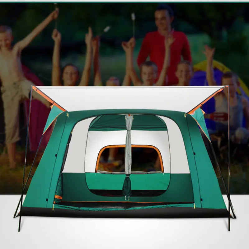 Outdoor Double Deck Two Bedrooms And Four Seasons Camping Waterproof Tent 8-12 People Picnic Large Space Camping Tent