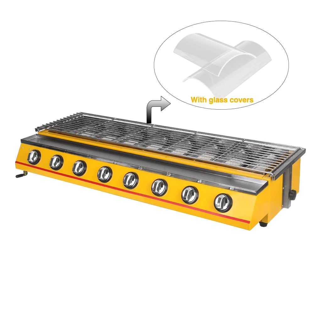 LPG Gas BBQ Grill 8 Burners Stainless Steel Smokeless Infrared Burners Barbecue Stove Outdoor Camping Roaster Kebab Commercial