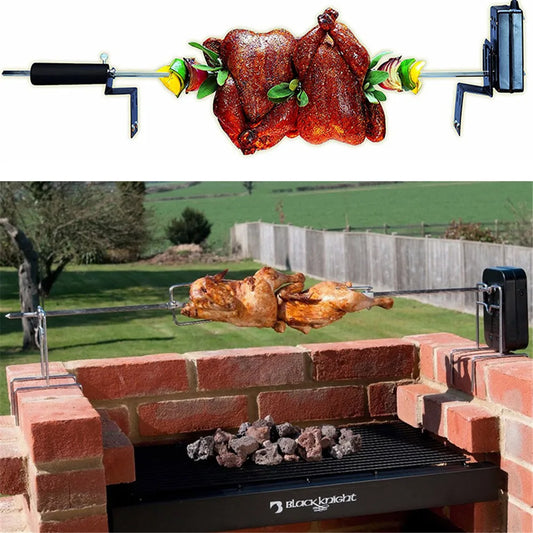 Stainless Steel Automatic BBQ Grill Rotisserie Kit with Motor for Grilling Hot Dog Chicken Steak