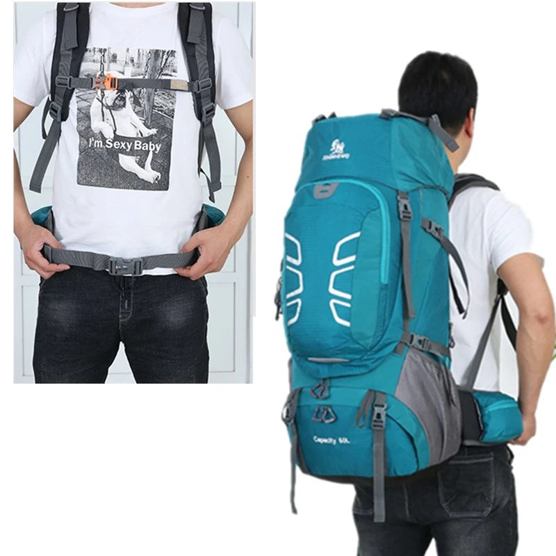 60L Hiking Backpack Outdoor Large Capacity Waterproof Wearproof Luggage Rucksack Men Women Camping Climbing Travel Sports Bag