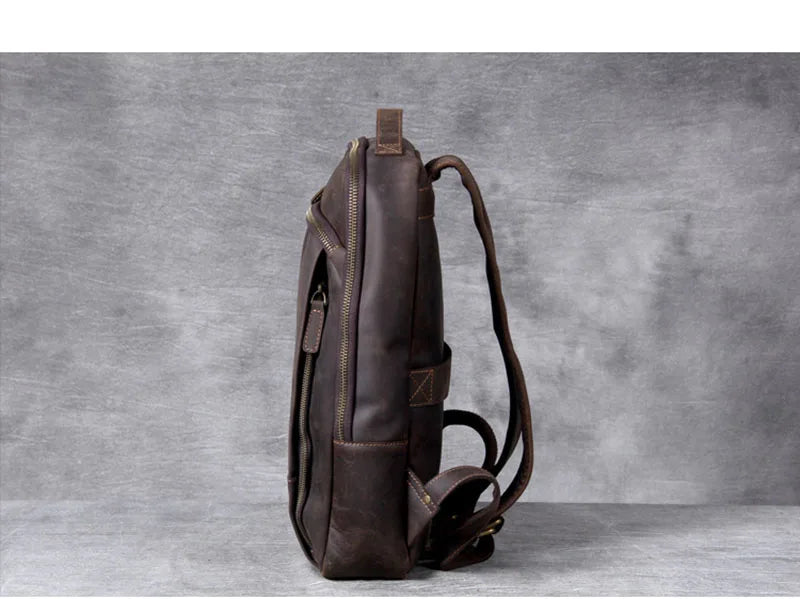 Vintage Crazy Horse Genuine Leather Backpack Men Backpack Laptop Leather Daily Bagpack Male Rucksack Trave Hiking Knapsack Large