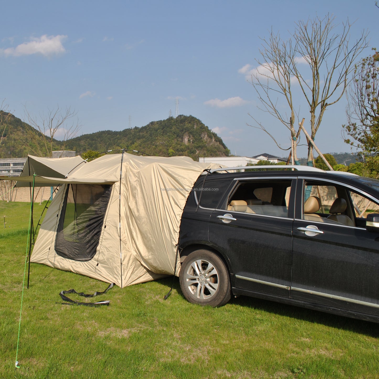 Car Rear Tent with Large Awning, Rear Tailgate Tents with Floor, 4 Person Family Camping, PU4000 Waterproof Fabric