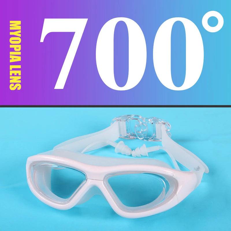 Adult Optical HD Swimming Goggles Anti-fog UV Protection Waterproof Silicone -2 To -9 Myopia Swim Eyewear Glasses with Earplug