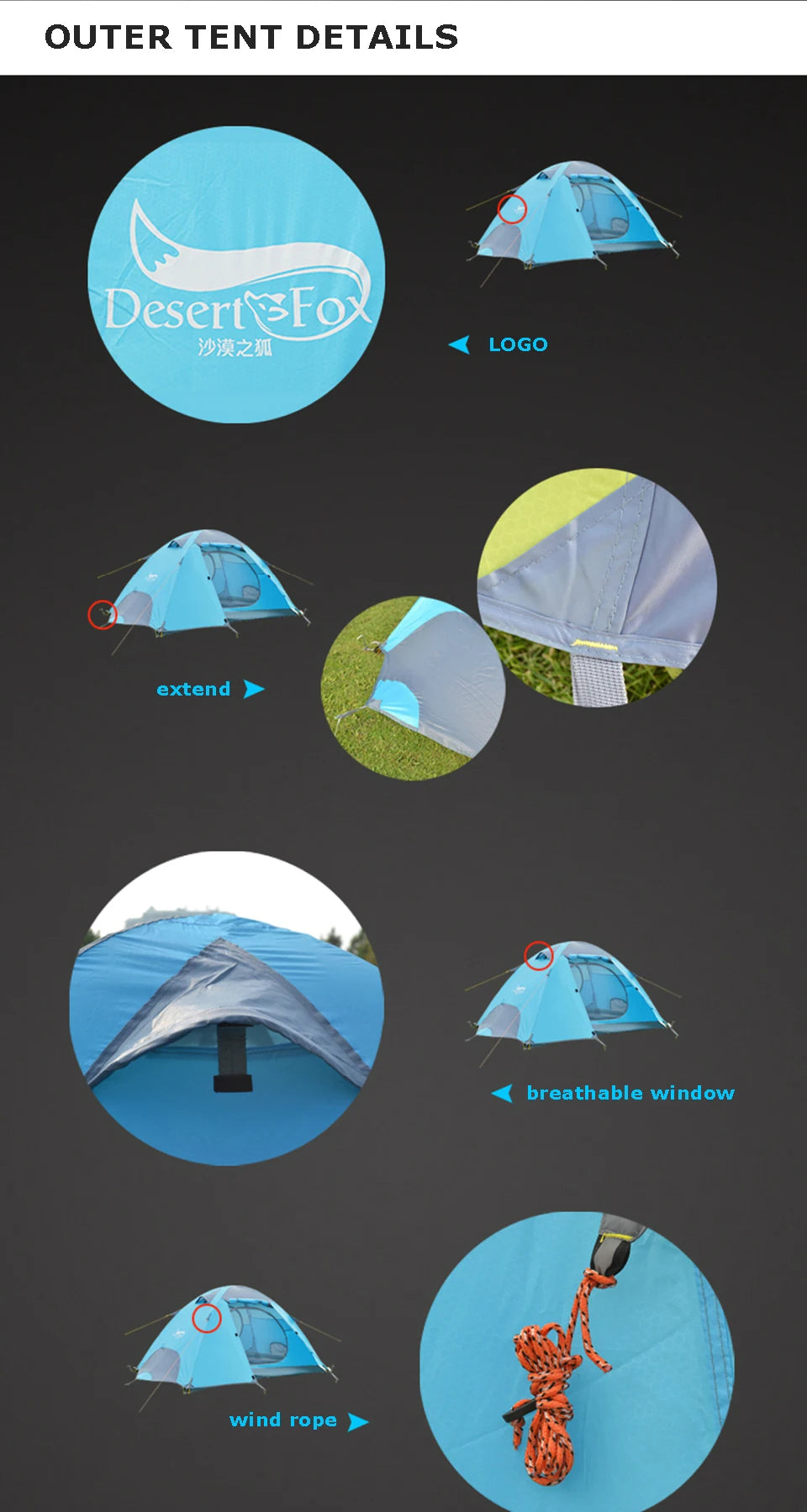 Desert&Fox 3 Season Lightweight Tent Outdoor Camping Hiking Tents with Carry Bag 2-3 Person Double Layer Backpack Compact Tent