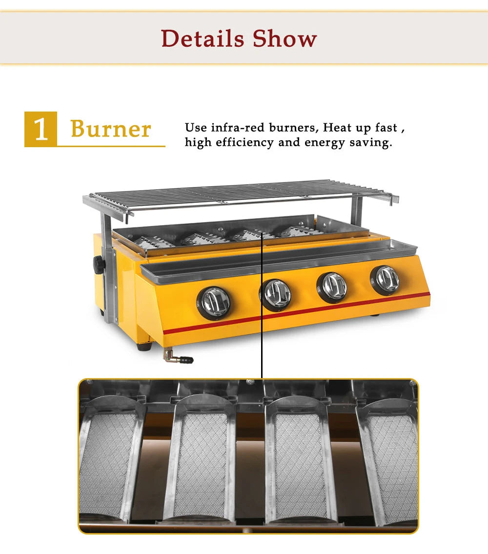 Smokeless LPG Grill 4 Burners Gas BBQ Stove Barbecue Tools For Outdoors Ceramic Burners With Stainless Steel or Glass Covers