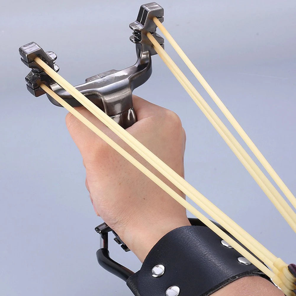 Powerful Hunting Slingshot With Rubber Band Tubing PU Leather Catapult Professional Tactical Plastic Pocket Sling Shot Ball