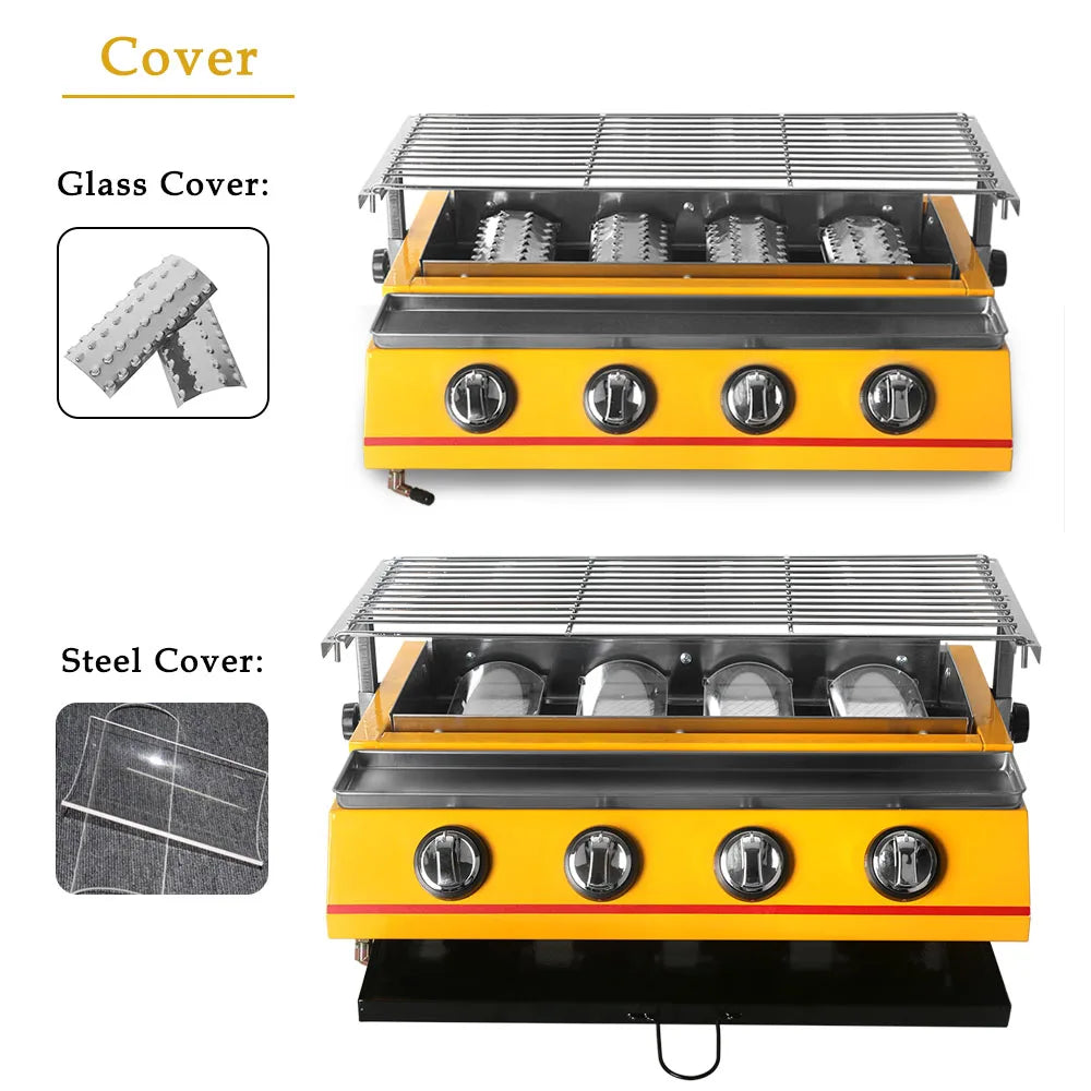 Smokeless LPG Grill 4 Burners Gas BBQ Stove Barbecue Tools For Outdoors Ceramic Burners With Stainless Steel or Glass Covers