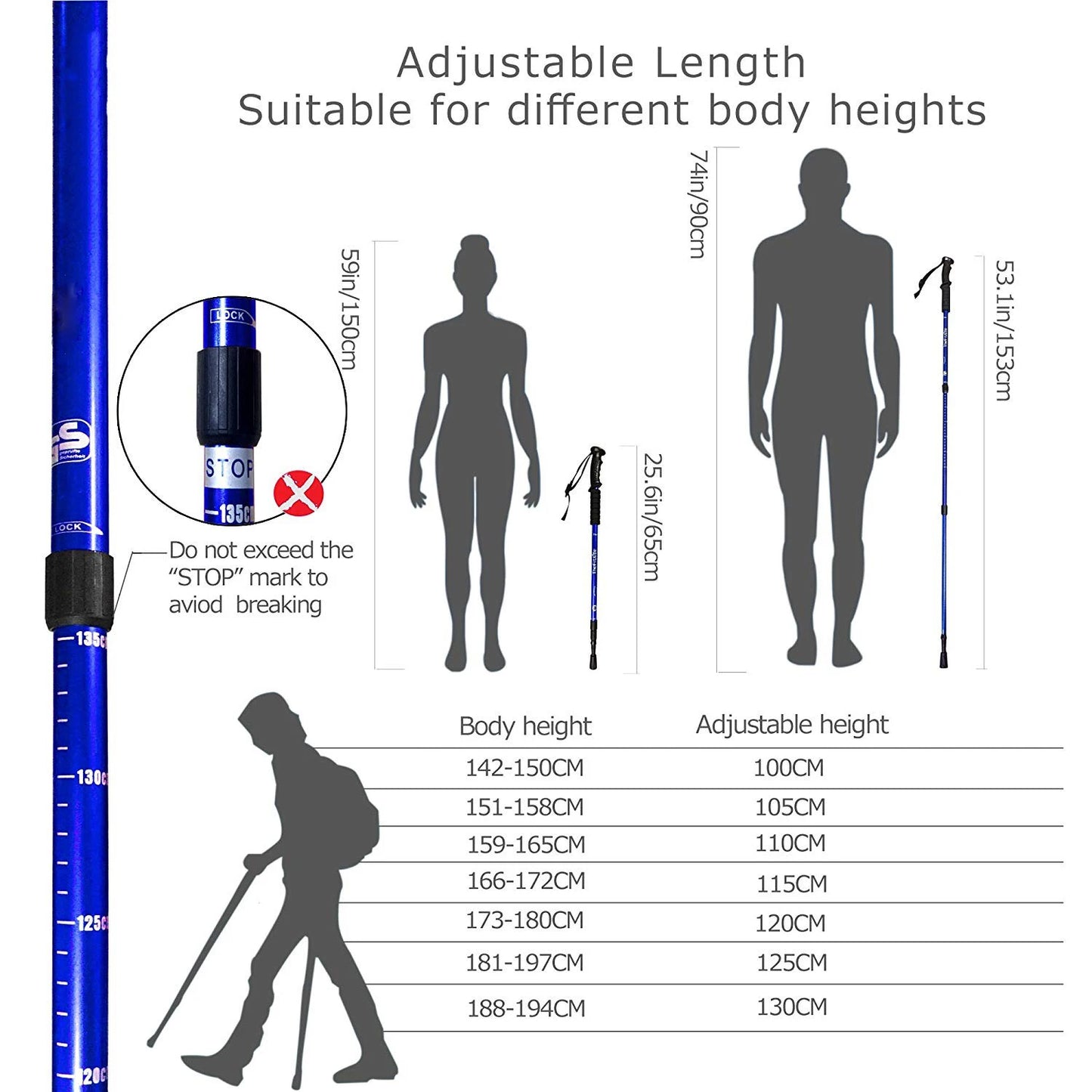 Walking Adjustable Trekking Pole Anti Shock Ultra Light Alpinism Poles Telescopic Ultralight Hiking Travel Non-slip Stick
