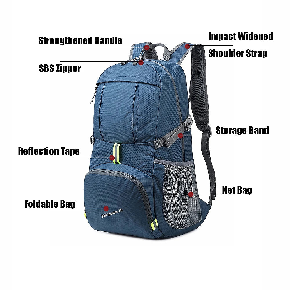 35L Outdoor Foldable Waterproof Backpack Lightweight Portable Daypack Bag Large  Hunting Camping Traveling Hiking Backpacks