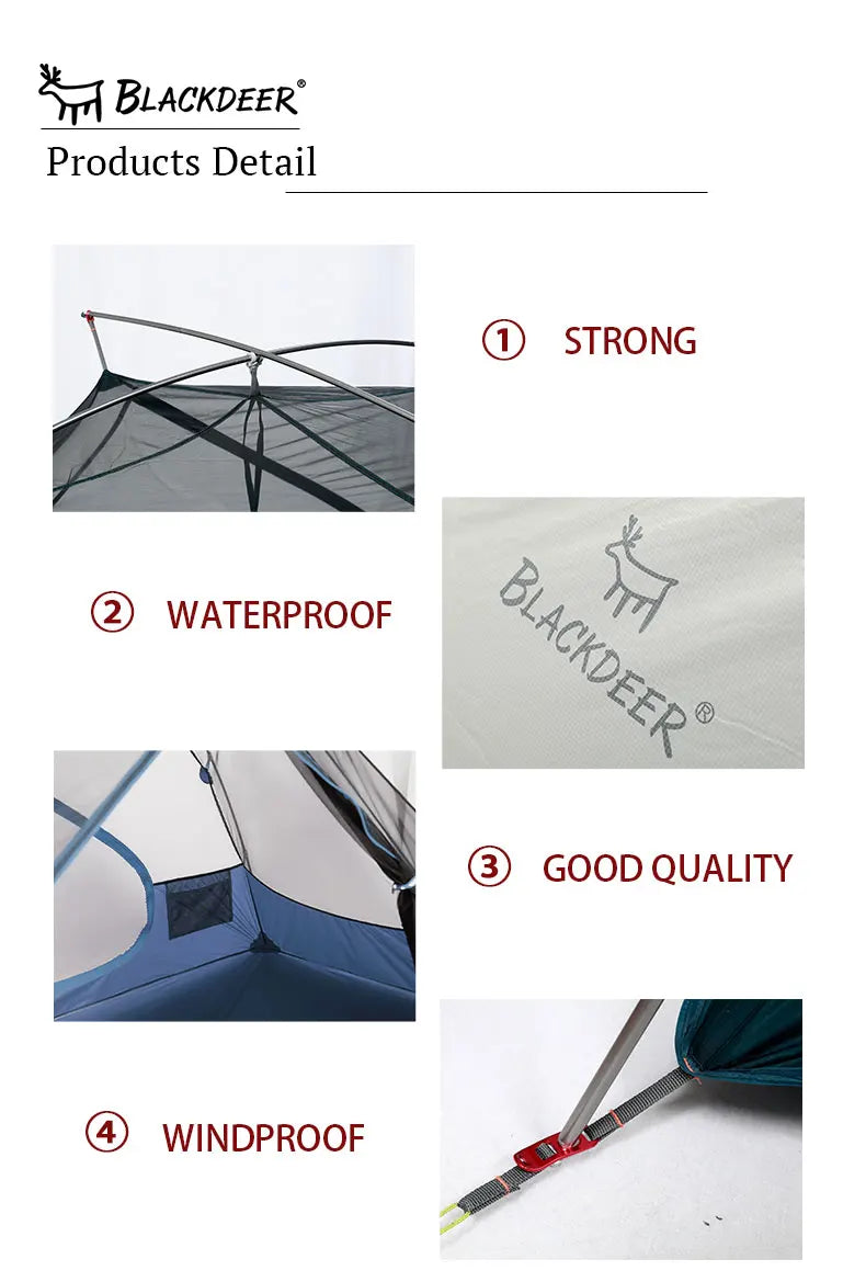 BLACKDEER 2 Person Ultralight Tent 20D Nylon Silicone Coated Fabric Waterproof Tourist Backpacking Outdoor Camping 1.47 Kg
