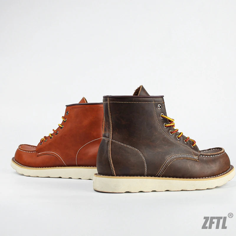 ZFTL Men's Ankle Boots American retro tooling boots Casual Crazy Horse Leather Men's Boots Vintage Man Lace up Boots 2025