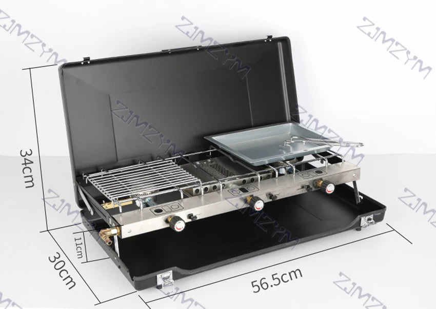 Folding Gas Stove Portable Outdoor Picnic Camping Barbecue Grill BBQ Gas Stove with 3 Adjustable Firepower Ignition Butane Gas