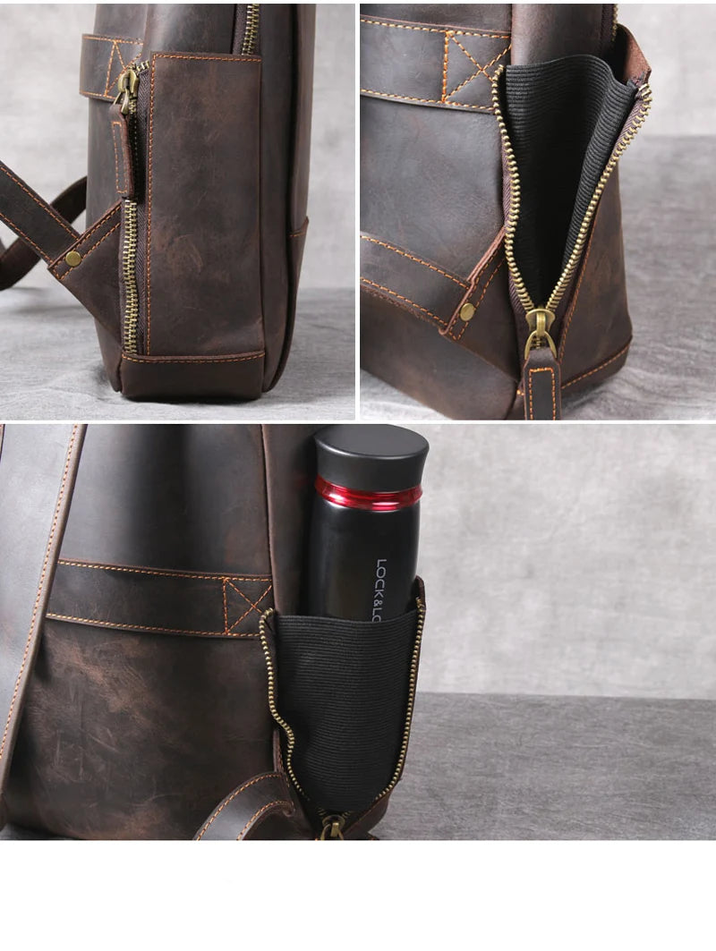 Vintage Crazy Horse Genuine Leather Backpack Men Backpack Laptop Leather Daily Bagpack Male Rucksack Trave Hiking Knapsack Large