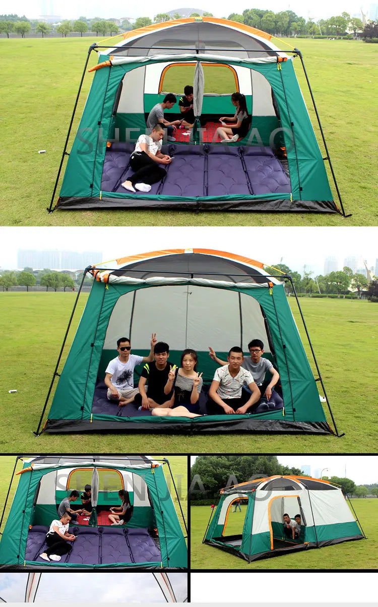 Outdoor Double Deck Two Bedrooms And Four Seasons Camping Waterproof Tent 8-12 People Picnic Large Space Camping Tent