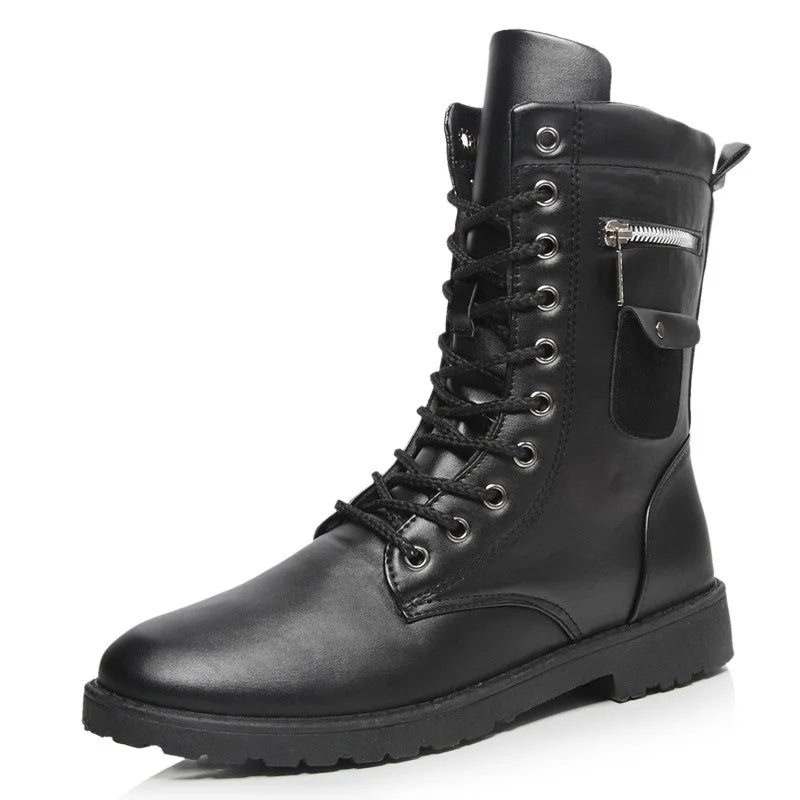 Brand  Boots Men Chain Mens Boots Skull Metal Buckle Lace Up Male Motorcycle Punk Boots Men's Shoes Rock 2019