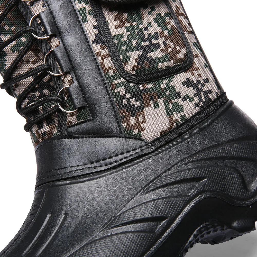 New Winter Camouflage Snow Men Boots Rain Shoes Outdoor Waterproof With Fur Plush Warm Male Casual Mid-Calf Work Motorcycle Boot