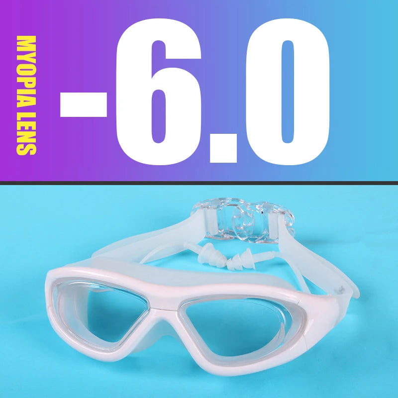 Myopia Swimming Goggles Earplug -2.0 to -9.0 Prescription Swim Pool Glasses Anti Fog Men Women Optical Waterproof Swim Eyewear