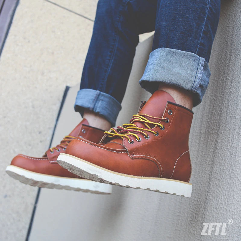 ZFTL Men's Ankle Boots American retro tooling boots Casual Crazy Horse Leather Men's Boots Vintage Man Lace up Boots 2025