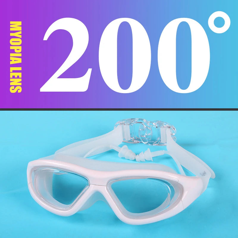 Adult Optical HD Swimming Goggles Anti-fog UV Protection Waterproof Silicone -2 To -9 Myopia Swim Eyewear Glasses with Earplug