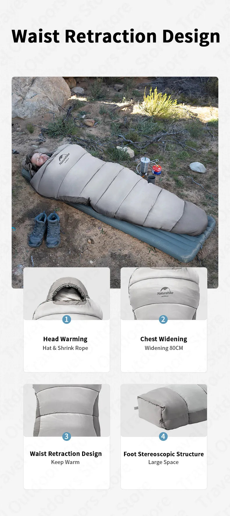 Naturehike Winter Mummy Sleeping Bag 6℃~-4℃ Keep Warm Breathable Soft Windproof Cotton for Outdoor Hiking Camping Sleeping Bag