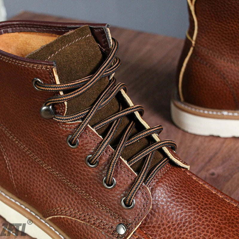 ZFTL Men's Boots Cowhide Thick-soled boots retro British Outdoor Tooling shoes Ankle Boots Male Casual Lace up boots 2025