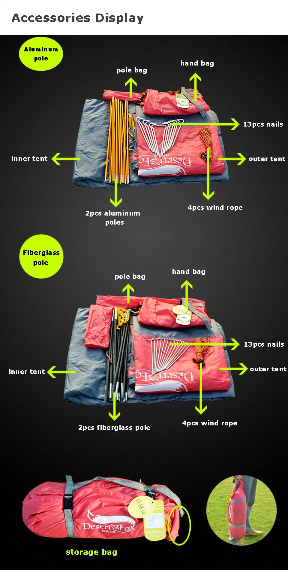 Desert&Fox 3 Season Lightweight Tent Outdoor Camping Hiking Tents with Carry Bag 2-3 Person Double Layer Backpack Compact Tent