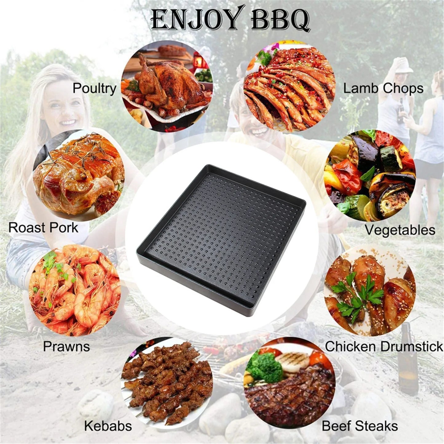 22*25cm Portable BBQ Grill Pan Non-Stick Charcoal Grill Plate Bu&tane Gas Stove Cooker Party Picnic Terrace Beach Barbecue Tray