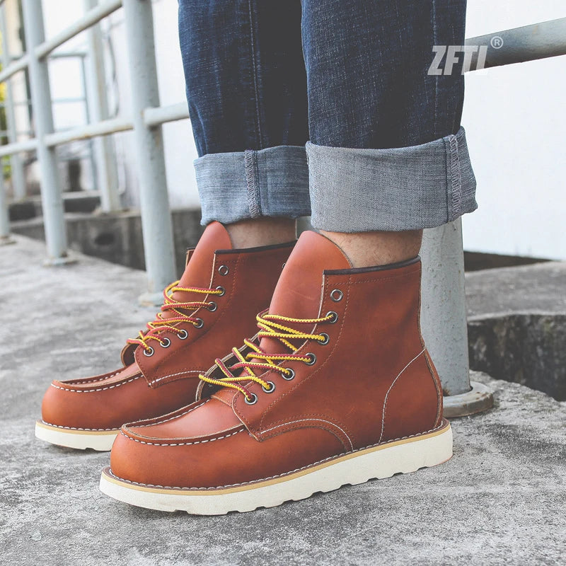 ZFTL Men's Ankle Boots American retro tooling boots Casual Crazy Horse Leather Men's Boots Vintage Man Lace up Boots 2025