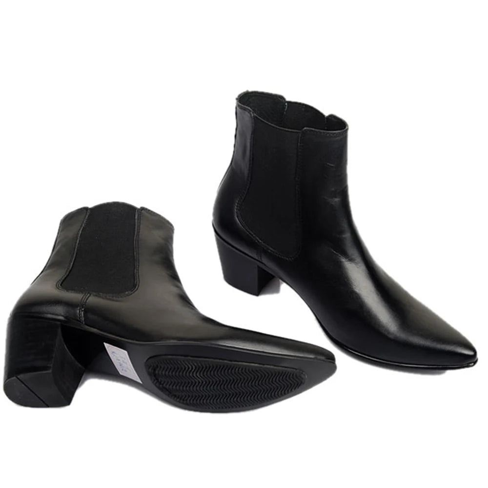 6CM high-heeled Men's Shoes Boots Korean Style Leather Boots Men High-top Fashion Business Short Boots Men Pointed Toe