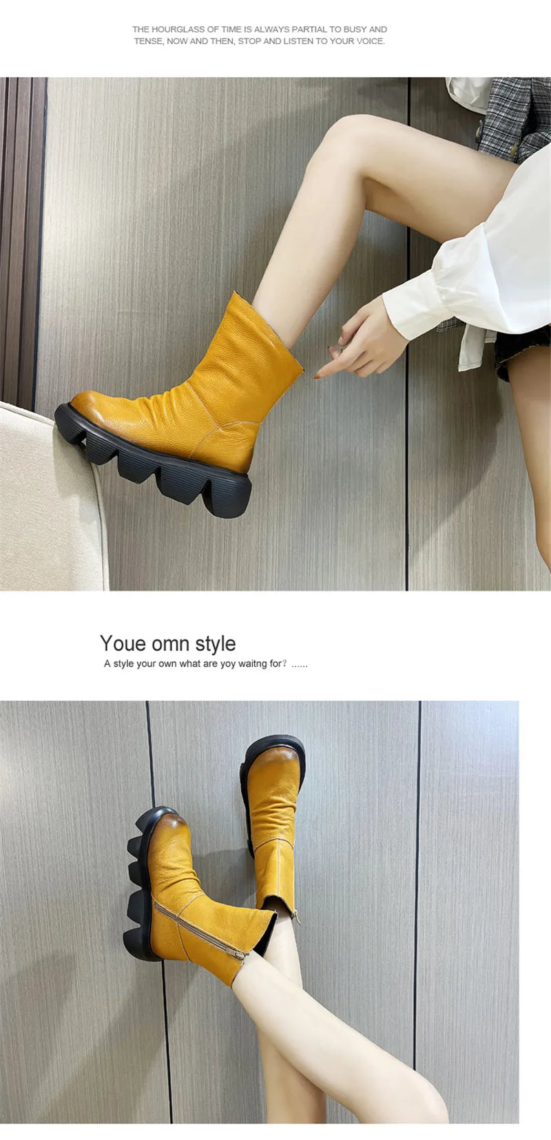 BEYARNE Ankle Boots Women Genuine Cow Leather Platform Bootie Side Zipper Soft Comfortable Autumn Winter Ladies Shoes Handmade