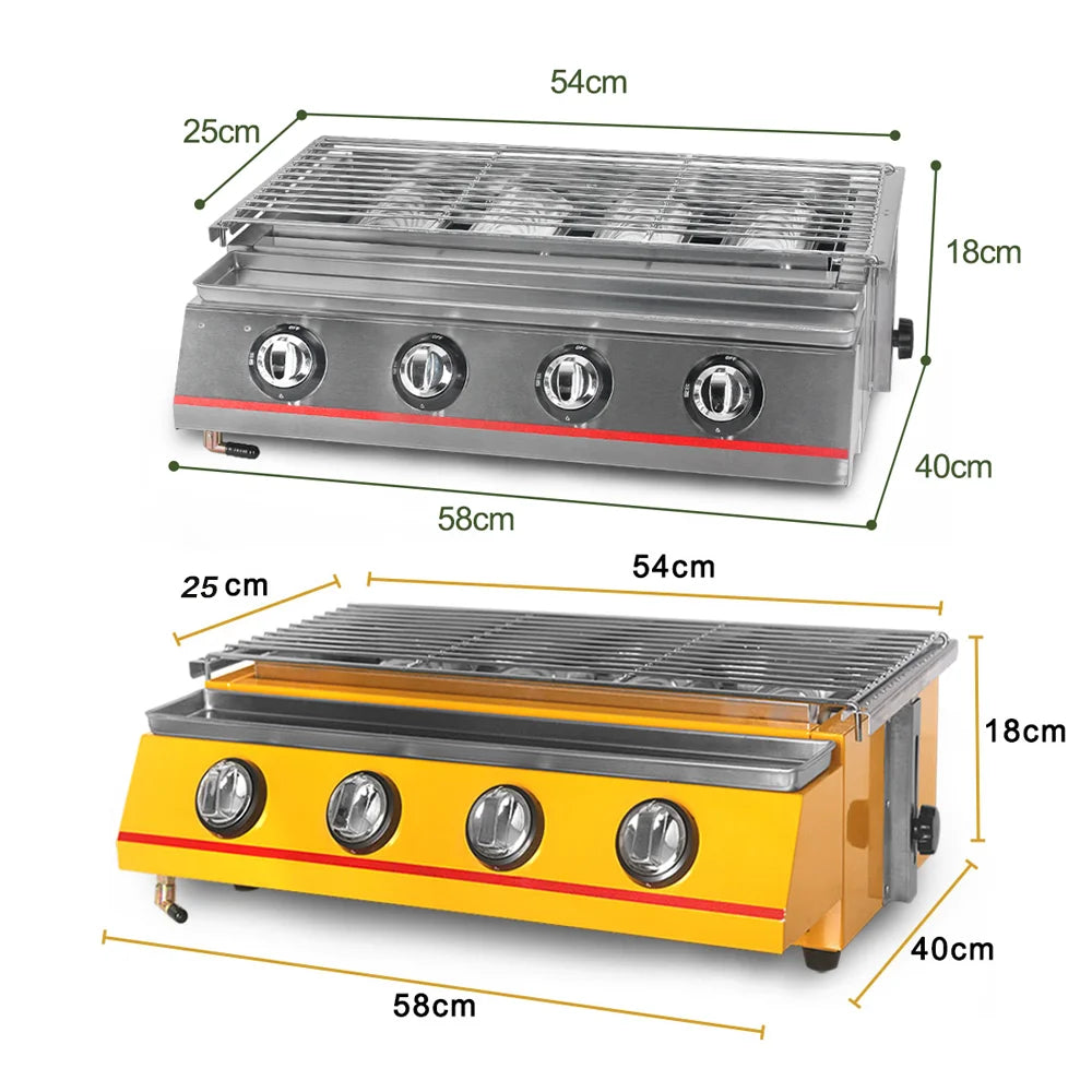 Smokeless LPG Grill 4 Burners Gas BBQ Stove Barbecue Tools For Outdoors Ceramic Burners With Stainless Steel or Glass Covers