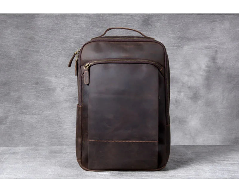 Vintage Crazy Horse Genuine Leather Backpack Men Backpack Laptop Leather Daily Bagpack Male Rucksack Trave Hiking Knapsack Large