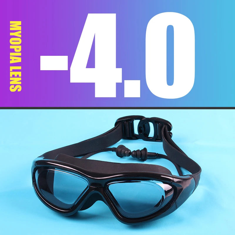 Myopia Swimming Goggles Earplug -2.0 to -9.0 Prescription Swim Pool Glasses Anti Fog Men Women Optical Waterproof Swim Eyewear