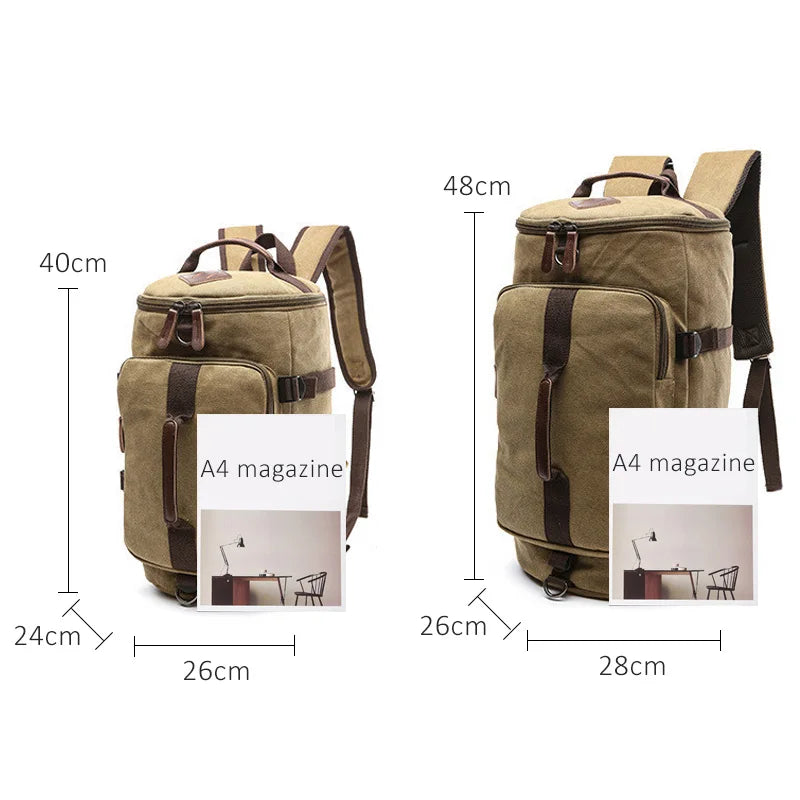 Large Men Cylinder Backpacks Canvas Luggage Shoulder Bags Duffle Hiking Camping Hunting Rucksack Travel Climbing Mountain Bags
