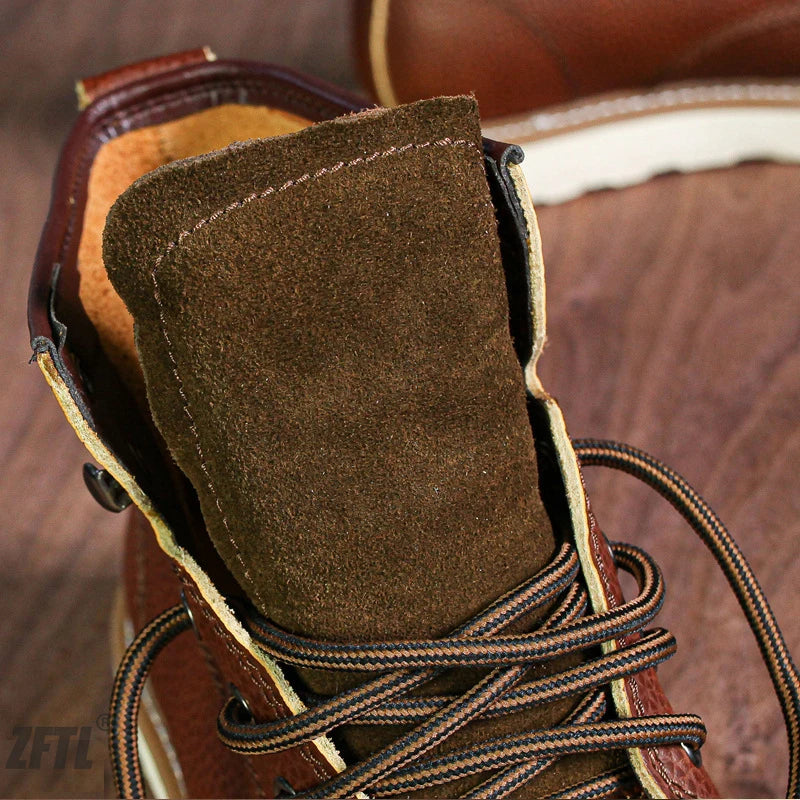 ZFTL Men's Boots Cowhide Thick-soled boots retro British Outdoor Tooling shoes Ankle Boots Male Casual Lace up boots 2025